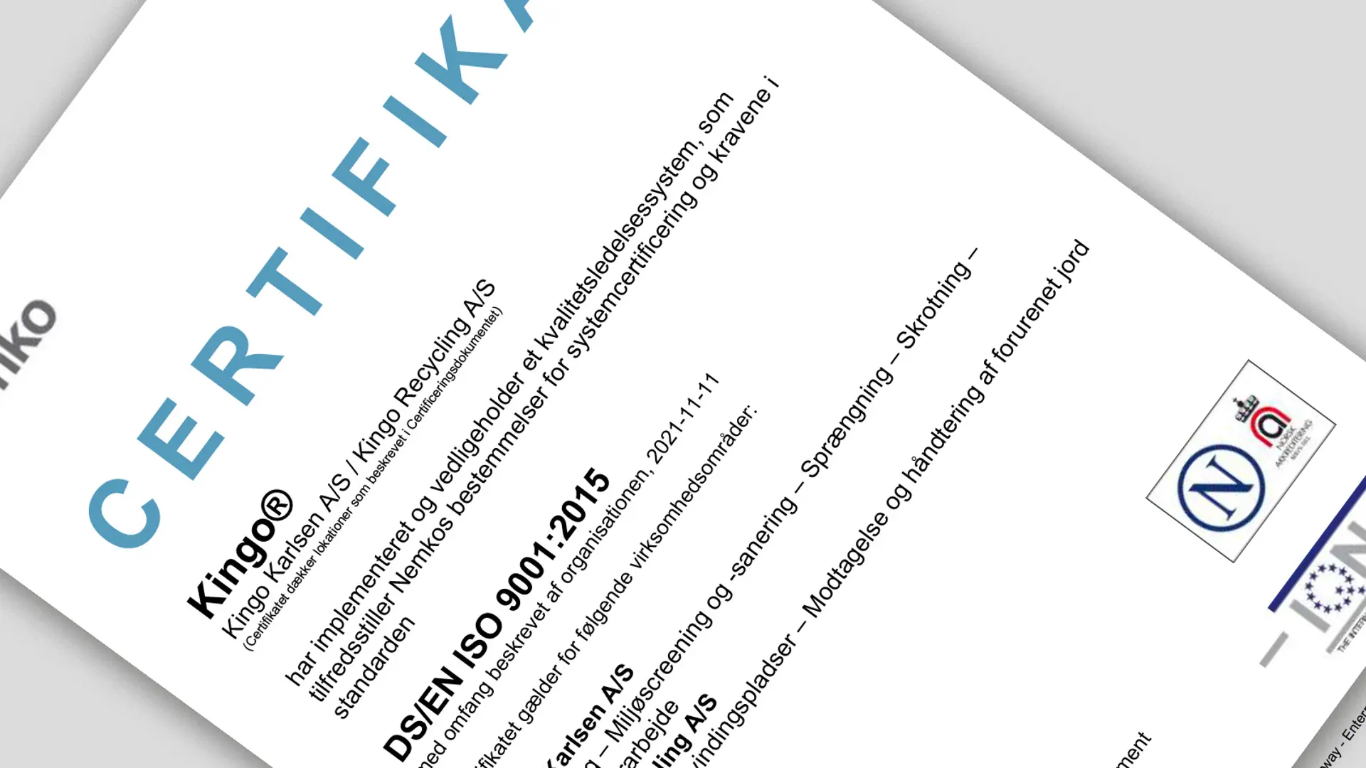 Certifikat 2022 Iso 9001 Dk