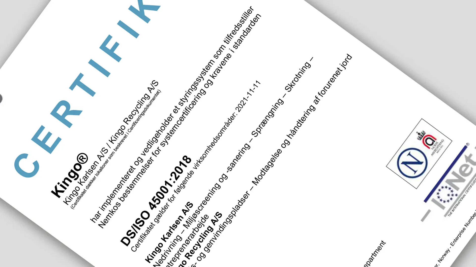 Certifikat 2022 Iso 45001 Dk